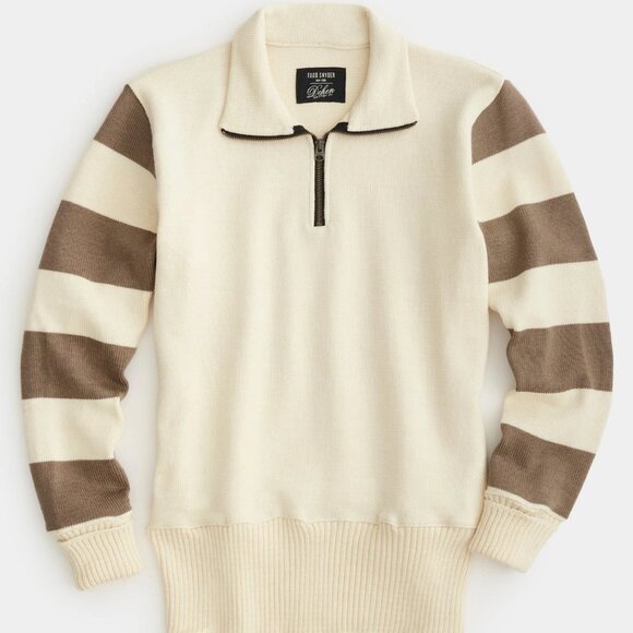 NWT $325 Todd Snyder x Dehen Motorcycles 100% Worsted Wool 1/4 Zip Sweater Brown